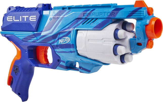 NERF Disruptor Elite Blaster - 6-Dart Rotating Drum, Slam Fire, Includes 6 Official Nerf Elite Darts - for Kids, Teens, Adults