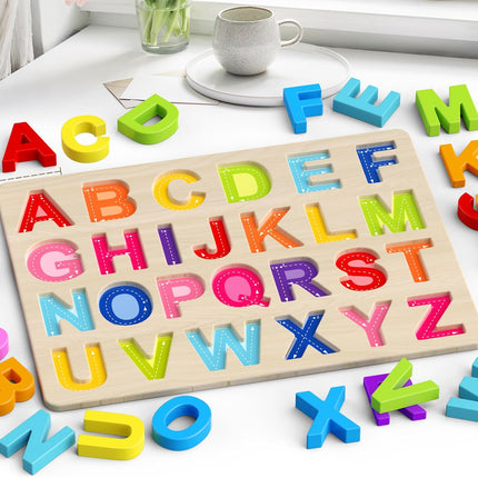 Alphabet Puzzles, Wooden Puzzles for Toddlers, ABC Shape Puzzles for Kids, Preschool Learning Activities, Gift for Girls Boys