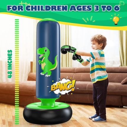 QPAU Inflatable Punching Bag, 48 Inch Stable Inflatable Boxing Bag for 3-6 Kids,Dinosaur Toy & Gifts for Boys and Girls, Kids Boxing Set for Practicing Karate, Taekwondo