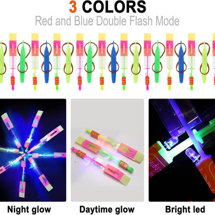 25 Sets LED Flying Set, 25 Slingshot+25 Glow Helicopter-50 Pcs, Flying Toy Outdoor Toys Glow in The Dark Party Supplies Party Favors for Kids 8-12,4-8
