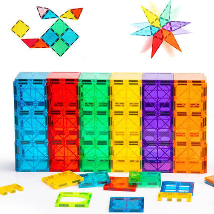 Gemmicc Magnetic Tiles 100 PCS with 2 Cars, STEM Approved Educational Magnet BuildingToys, Magnet Puzzles Stacking Blocks for Boys Girls