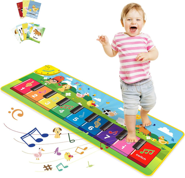 FOKI Floor Piano Mat for Toddlers, Baby Kid Sensory Educational Dancing Keyboard Carpet Animal Sounds Blanket Touch Playmat Musical Mats Birthday Toddler Toys for 1 2 3 4 5 Year Old Boy Girl Gifts