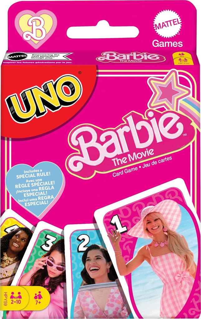 Mattel Games UNO Barbie The Movie Card Game for Kids & Adults Featuring Characters Graphics & Special Rule, 2 to 10 Players
