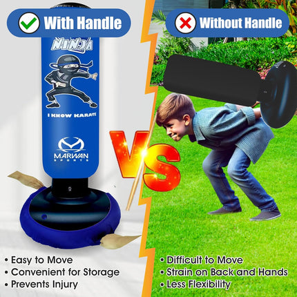 Marwan Sports 5-in-1 Inflatable Punching Bag for Kids – 63" Karate Toy Set with Boxing Gloves, Durable Fast Rebound, Active Play, Stress Relief Christmas/Birthday Gift for Boys & Girls Ages 4-12