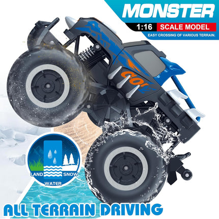 Threeking 1:16 Waterproof Monster Truck Toys RC Cars Amphibious Remote Control Car Trucks 4WD All Terrain Off-Road Pickup Toy for 6 7 8 9 10 11 12 Year Old Boys Girls Kids Gifts Presents