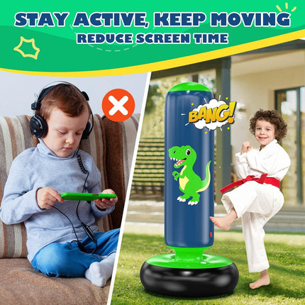 QPAU Inflatable Punching Bag, 48 Inch Stable Inflatable Boxing Bag for 3-6 Kids,Dinosaur Toy & Gifts for Boys and Girls, Kids Boxing Set for Practicing Karate, Taekwondo
