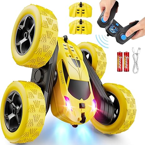 Remote Control Car, RC Cars Toys for Kids Ages 6-12, 4WD Stunt Car with LED Lights & 360° Flips, 2.4GHz, Upgraded USB-C Modular Batteries, 8-10 Year Old Boys 1-Blue