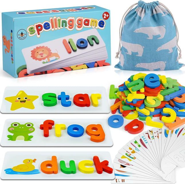 BEESTECH Alphabet ABC Learning Educational Toys for 2 3 4 5 Years Old Boys Girls, Wooden Puzzle Flash Cards Preschool Activity Letter Matching Games for Kids Toddlers