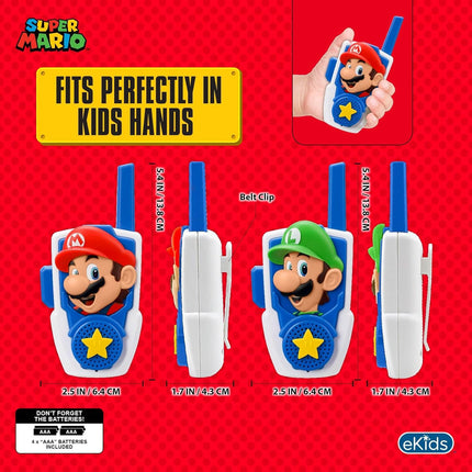 Super Mario Bros Walkie Talkies Kids Toys, Long Range, Two Way Static Free Handheld Radios, Designed for Indoor or Outdoor Games for Kids Aged 3 and Up