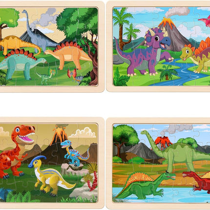 Wooden Puzzles Dinosaur Toys for Kids Ages 3-5, Set of 4 Packs with 20-Piece Wood Jigsaw Puzzles, Preschool Educational Brain Teaser Boards for Boys and Girls 3 4 5 6 Years Old
