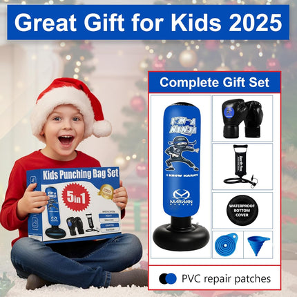 Marwan Sports 5-in-1 Inflatable Punching Bag for Kids – 63" Karate Toy Set with Boxing Gloves, Durable Fast Rebound, Active Play, Stress Relief Christmas/Birthday Gift for Boys & Girls Ages 4-12