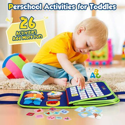 Toddler Busy Board - Montessori Toys for 2-3 Year Old Boy Birthday Gift, Educational Learning Sensory Busy Book for Two Year Old Boys, Kids Ages 2-4 Activities Toy for Airplane Car Travel