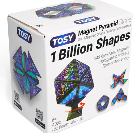 TOSY Magnet Pyramid Stone - 1 Cube Transforms into 1 Billion Shapes, 14 pcs (12 Puzzle pcs and 2 Spinners), 243 Rare Earth Magnets, Christmas Stocking Stuffers Gift for Kids, Creative Puzzle STEM Toy