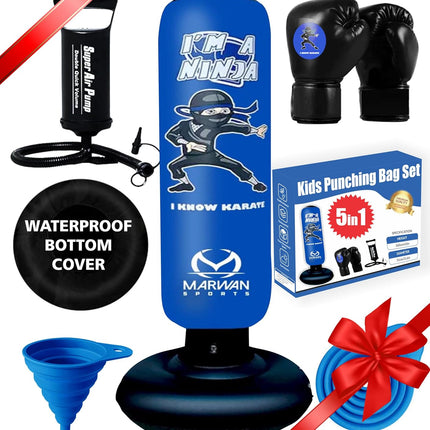 Marwan Sports 5-in-1 Inflatable Punching Bag for Kids – 63" Karate Toy Set with Boxing Gloves, Durable Fast Rebound, Active Play, Stress Relief Christmas/Birthday Gift for Boys & Girls Ages 4-12