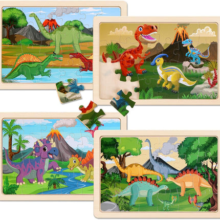 Wooden Puzzles Dinosaur Toys for Kids Ages 3-5, Set of 4 Packs with 20-Piece Wood Jigsaw Puzzles, Preschool Educational Brain Teaser Boards for Boys and Girls 3 4 5 6 Years Old