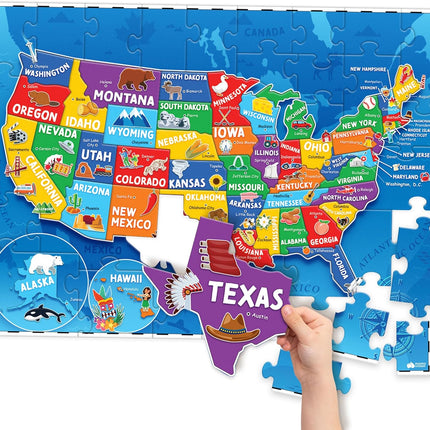 United States Puzzles for Kids Ages 4-6 - Educational Toys for Boys & Girls - 70Pcs USA Map Kids Puzzle with 50 States & Capitals - Floor Jigsaw Puzzles - Summer Toys - Gifts for Children