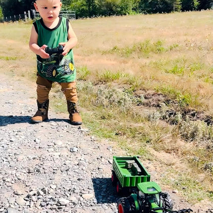 Remote Control Tractor Toy with Trailer | Metal Front Loader Farm Vehicle Set with Lights & 8-Wheel Design, RC Tractor Truck for Boys & Girls Ages 3-9, Fun Farm Toy Gift for Toddlers & Kids
